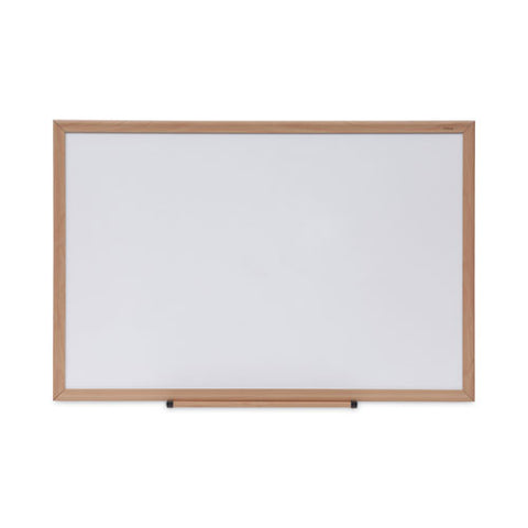 Deluxe Melamine Dry Erase Board, 36" X 24", White Surface, Oak Finished Fiberboard (mdf) Frame