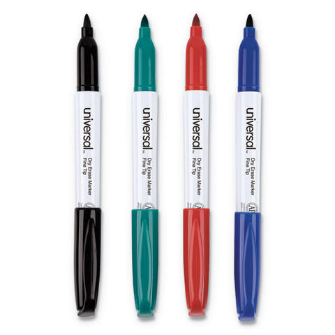 Pen Style Dry Erase Marker, Fine Bullet Tip, Assorted Colors, 4/set