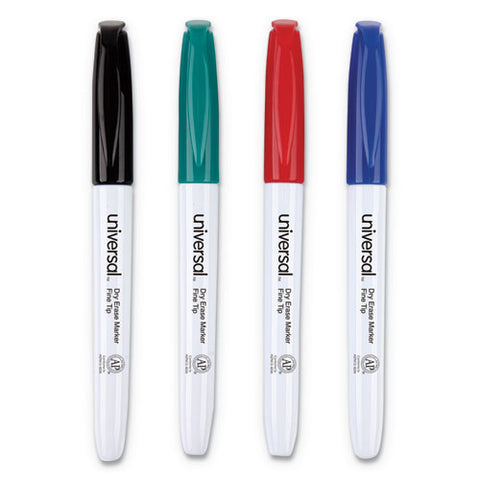 Pen Style Dry Erase Marker, Fine Bullet Tip, Assorted Colors, 4/set