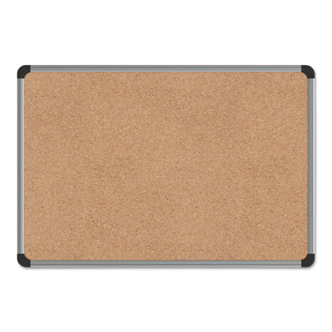 Cork Board With Aluminum Frame, 24" X 18", Tan Surface, Satin Aluminum Frame