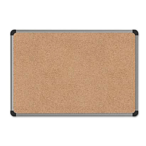 Cork Board With Aluminum Frame, 36" X 24", Tan Surface, Satin Aluminum Frame