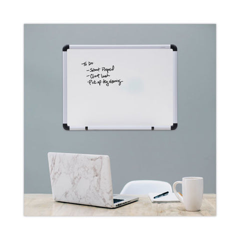 Modern Melamine Dry Erase Board With Aluminum Frame, 24" X 18", White Surface, Satin Aluminum Frame