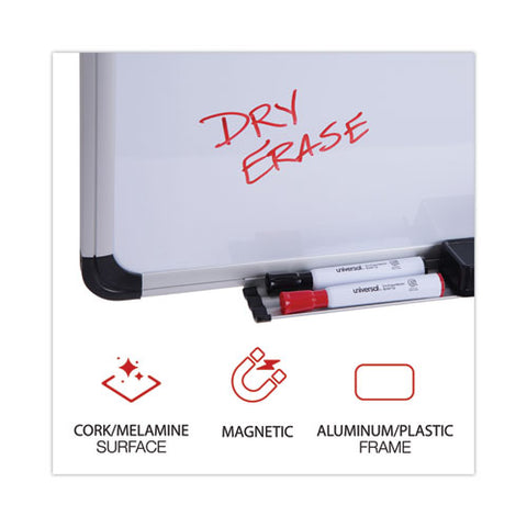 Combination Dry Erase/bulletin Board, 24" X 18", Tan/white Surface, Black/satin Aluminum Frame