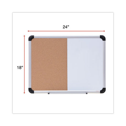 Combination Dry Erase/bulletin Board, 24" X 18", Tan/white Surface, Black/satin Aluminum Frame