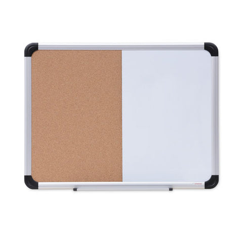 Combination Dry Erase/bulletin Board, 24" X 18", Tan/white Surface, Black/satin Aluminum Frame