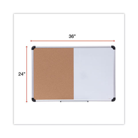 Combination Dry Erase/bulletin Board, 36" X 24", Tan/white Surface, Black/satin Aluminum Frame