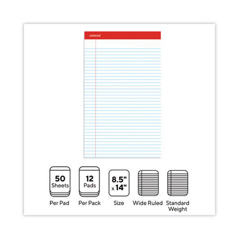 Perforated Ruled Writing Pads, Wide/legal Rule, Red Headband, 50 White 8.5 X 14 Sheets, Dozen