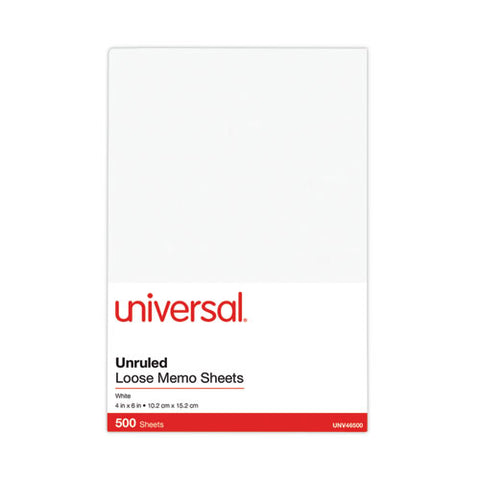 Loose White Memo Sheets, 4 X 6, Unruled, Plain White, 500/pack