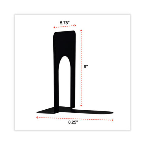 Economy Bookends, Nonskid, 5.88 X 8.25 X 9, Heavy Gauge Steel, Black, 1 Pair