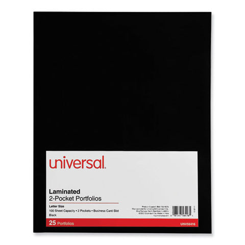 Laminated Two-pocket Folder, Cardboard Paper, 100-sheet Capacity, 11 X 8.5, Black, 25/box