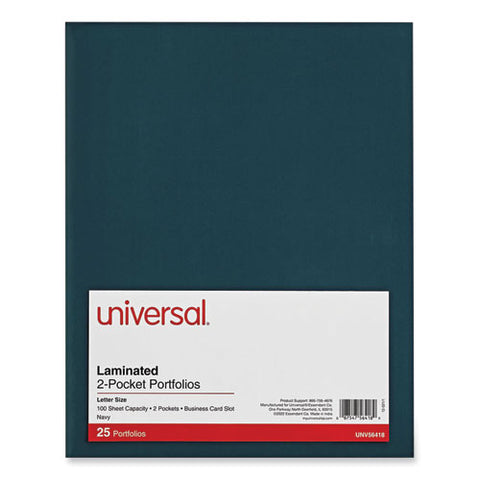 Laminated Two-pocket Folder, Cardboard Paper, 100-sheet Capacity, 11 X 8.5, Navy, 25/box