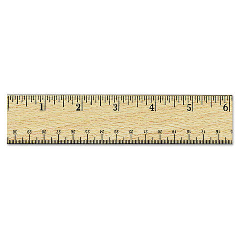 Flat Wood Ruler W/double Metal Edge, Standard, 12" Long, Clear Lacquer Finish