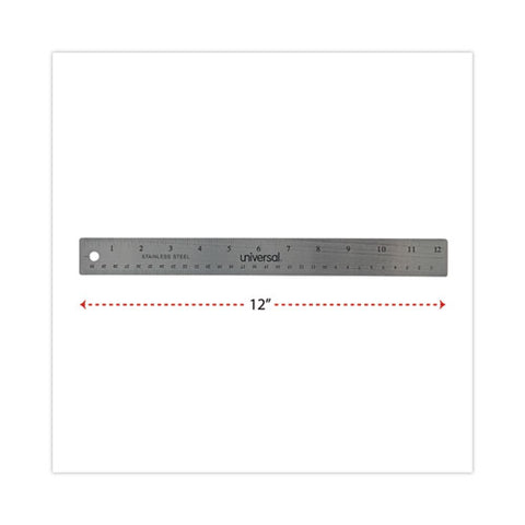 Stainless Steel Ruler With Cork Back And Hanging Hole, Standard/metric, 12" Long