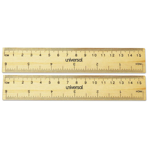 Flat Wood Ruler, Standard/metric, 6" Long