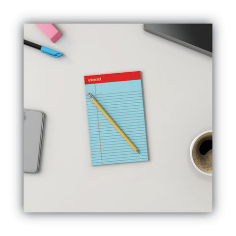 Perforated Ruled Writing Pads, Narrow Rule, Red Headband, 50 Assorted Pastels 5 X 8 Sheets, 6/pack