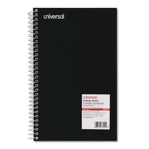 Wirebound Notebook, 3-subject, Medium/college Rule, Black Cover, (120) 9.5 X 6 Sheets