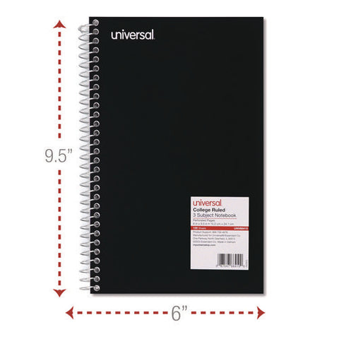 Wirebound Notebook, 3-subject, Medium/college Rule, Black Cover, (120) 9.5 X 6 Sheets