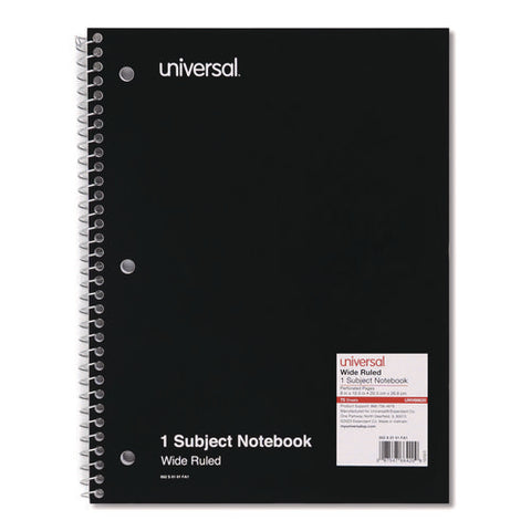 Wirebound Notebook, 1-subject, Wide/legal Rule, Black Cover, (70) 10.5 X 8 Sheets