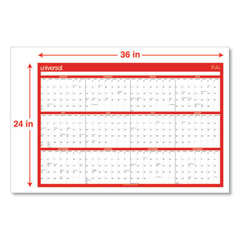 Erasable Wall Calendar, 24 X 36, White/red Sheets, 12-month (jan To Dec): 2025