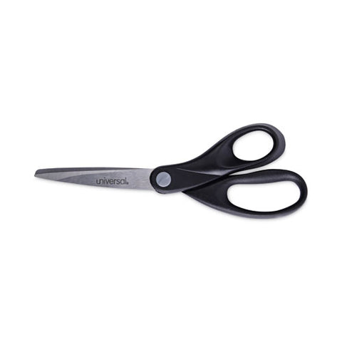 Stainless Steel Office Scissors, 8" Long, 3.75" Cut Length, Straight Black Handle