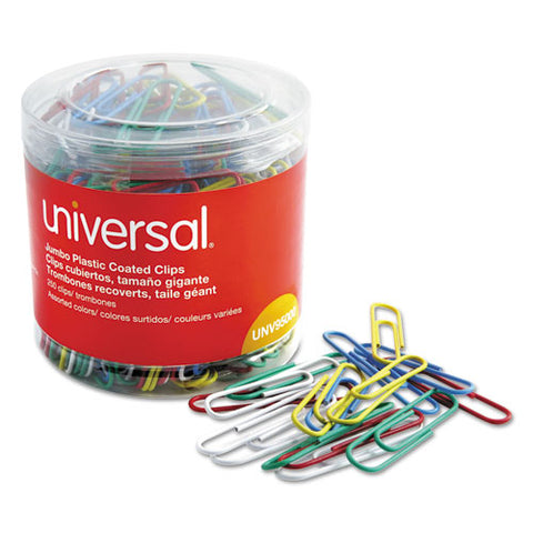 Plastic-coated Paper Clips With One-compartment Dispenser Tub, Jumbo, Assorted Colors, 250/pack