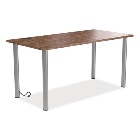 Essentials Writing Table-desk With Integrated Power Management, 59.7" X 29.3" X 28.8", Espresso/aluminum