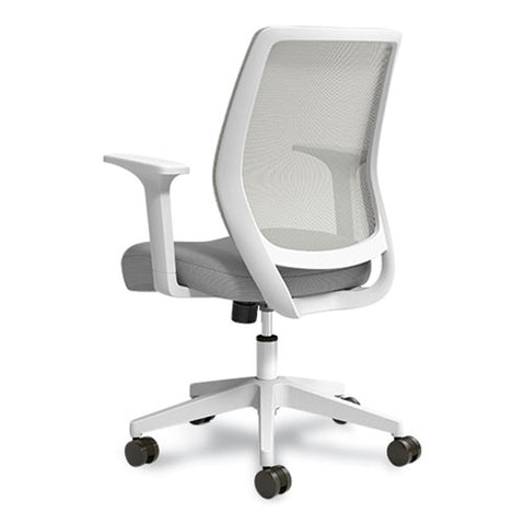 Essentials Mesh Back Fabric Task Chair With Arms, Supports Up To 275 Lb, Gray Fabric Seat, Gray Mesh Back, White Base