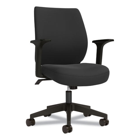 Essentials Fabric Task Chair With Arms, Supports Up To 275 Lb, Black Seat/back, Black Base