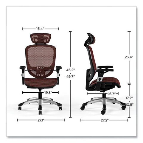 Flexfit Hyken Mesh Task Chair, Supports Up To 275 Lb, 17.24" To 20.98" Seat Height, Maroon Seat/back, Silver/black Base