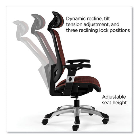 Flexfit Hyken Mesh Task Chair, Supports Up To 275 Lb, 17.24" To 20.98" Seat Height, Maroon Seat/back, Silver/black Base