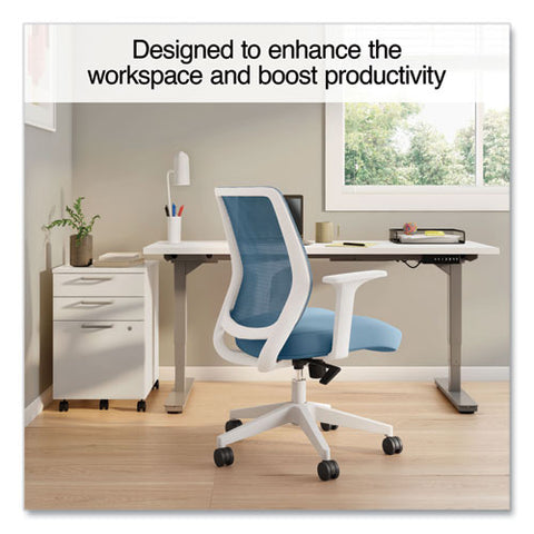 Essentials Mesh Back Fabric Task Chair With Arms, Supports Up To 275 Lb, Seafoam Fabric Seat/mesh Back, White Base