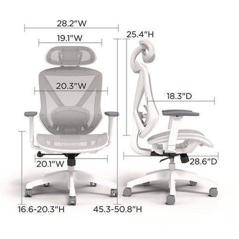 Flexfit Dexley Mesh Task Chair, Supports Up To 275 Lb, 16.61" To 20.31" Seat Height, Gray Seat, Gray Back, White Base