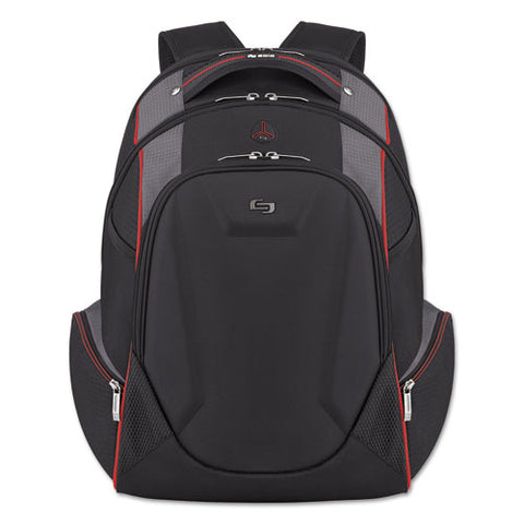 Launch Laptop Backpack, Fits Devices Up To 17.3", Polyester, 12.5 X 8 X 19.5, Black/gray/red