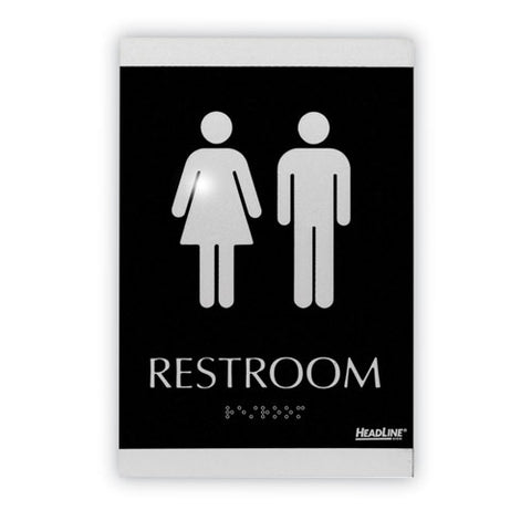 Century Series Office Sign, Men/women Restroom, 6 X 9, Black/silver