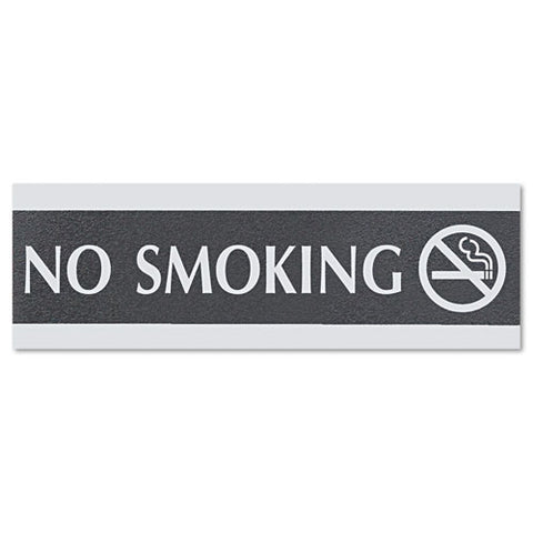 Century Series Office Sign, No Smoking, 9 X 3, Black/silver