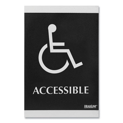 Century Series Office Sign, Accessible, 6 X 9, Black/silver