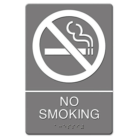 Ada Sign, No Smoking Symbol W/tactile Graphic, Molded Plastic, 6 X 9, Gray