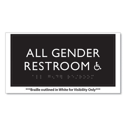 Ada Sign, All Gender Restroom Accessible, Plastic, 4 X 4, Clear/white