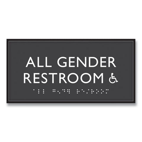 Ada Sign, All Gender Restroom Accessible, Plastic, 4 X 4, Clear/white