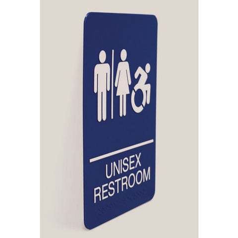 Ada Sign, Unisex Restroom, 6 X 9, Blue Face, White Graphics