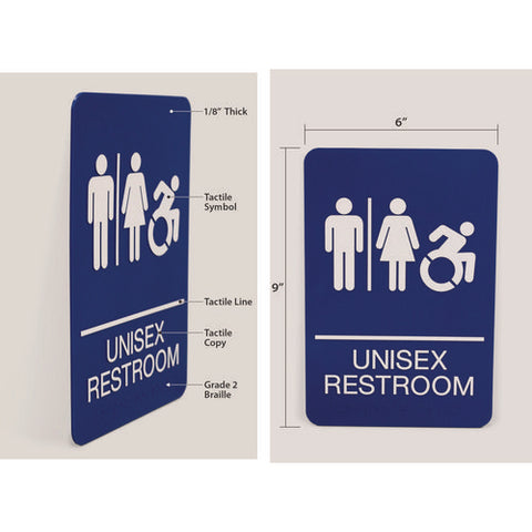 Ada Sign, Unisex Restroom, 6 X 9, Blue Face, White Graphics