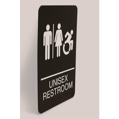 Ada Sign, Unisex Restroom, 6 X 9, Black Face, White Graphics