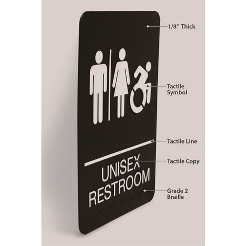 Ada Sign, Unisex Restroom, 6 X 9, Black Face, White Graphics