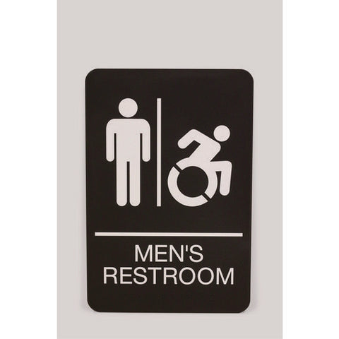 Ada Sign, Men's Restroom, 6 X 9, Black Face, White Graphics