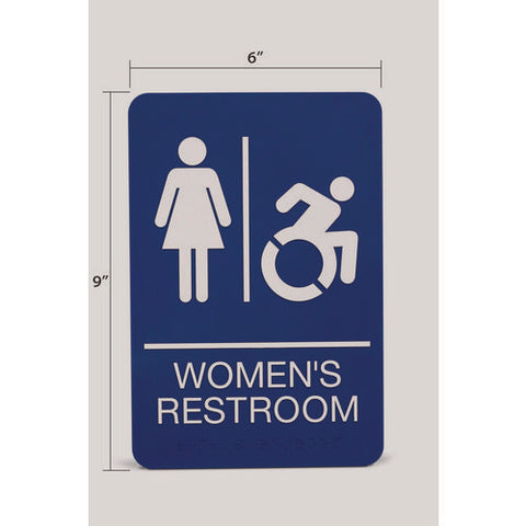 Ada Sign, Women's Restroom, 6 X 9, Blue Face, White Graphics