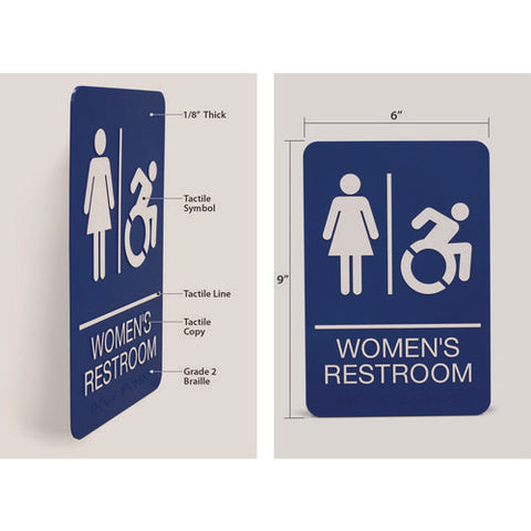 Ada Sign, Women's Restroom, 6 X 9, Blue Face, White Graphics