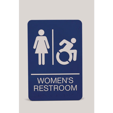 Ada Sign, Women's Restroom, 6 X 9, Blue Face, White Graphics