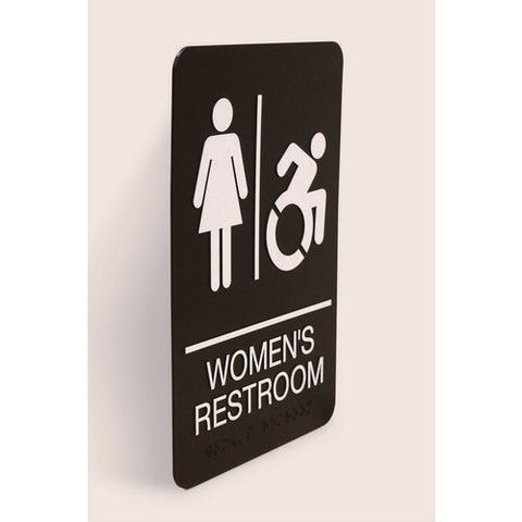 Ada Sign, Women's Restroom, 6 X 9, Black Face, White Graphics