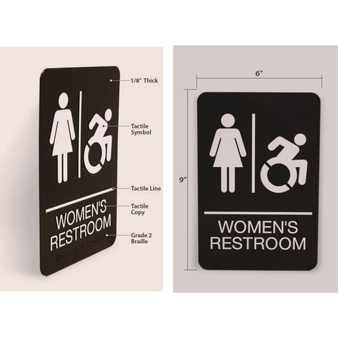 Ada Sign, Women's Restroom, 6 X 9, Black Face, White Graphics