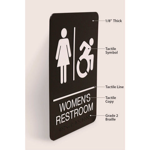 Ada Sign, Women's Restroom, 6 X 9, Black Face, White Graphics